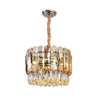 6 Heads Chandelier Light Fixture Contemporary 2 Tiers Beveled Crystal Pendant in Gold