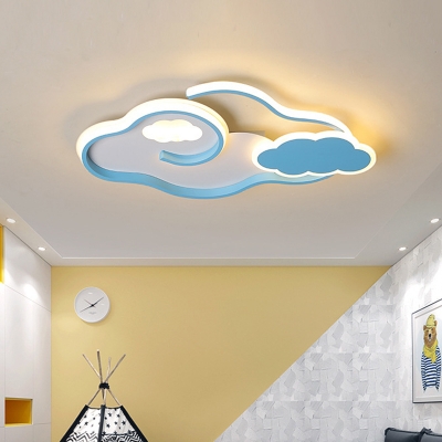 Acrylic Cloud Ceiling Flush Contemporary Blue LED Flushmount Lighting Fixture for Bedroom
