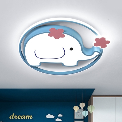 Acrylic Elephant Ceiling Mounted Light Cartoon LED Flushmount Lamp in Blue, White/Warm Light
