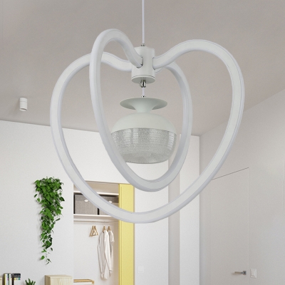 Acrylic Ellipsoid Chandelier Lamp Contemporary White LED Hanging Light Fixture with Dual Loving Heart Frame for Hallway
