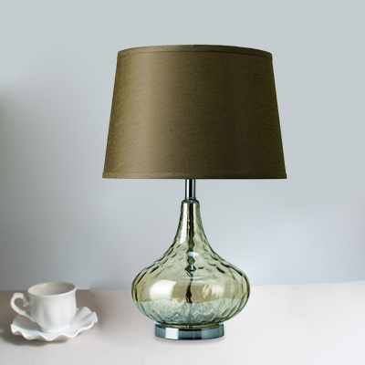 Army Green Tapered Drum Shade Night Lamp Modern 1 Head Fabric Table Light with Vase Hammered Glass Base