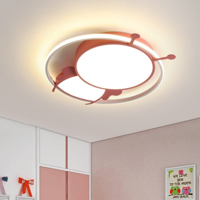 Bee Acrylic Flushmount Light Minimalist LED Pink/Blue Finish Close to Ceiling Lamp for Bedroom