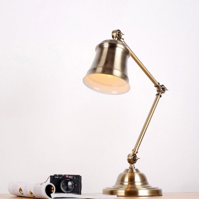 Bell Metal Reading Light Antiqued 1 Bulb Study Room Table Lamp in Gold with Swing Arm