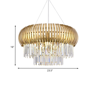 Beveled Crystal Gold Pendant Light 2 Tiers 8 Lights Antique Chandelier Lighting Fixture