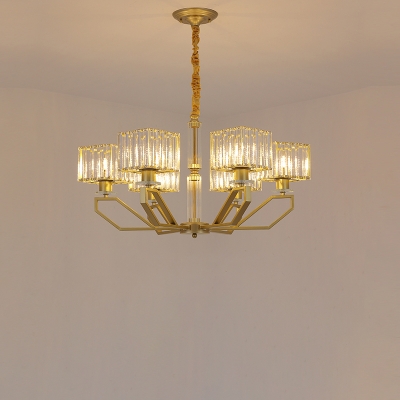 Black/Gold Finish 6-Light Pendant Lamp Modern Crystal Block Cuboid Shade Ceiling Chandelier