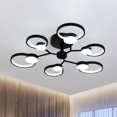 Black/Gold Finish Multi Rings Semi Flush Modernist LED Acrylic Flushmount Lighting for Living Room