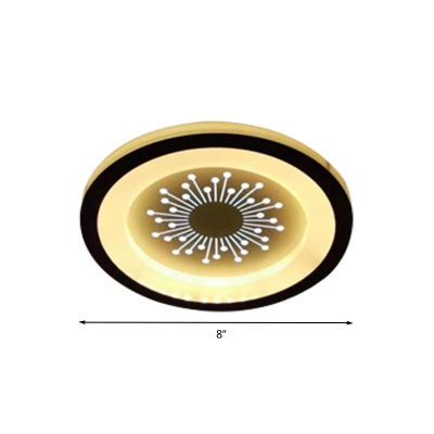 Black Round Flush Light Fixture Modernist LED Acrylic Flushmount Lamp with Dandelion Pattern