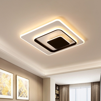 Black-White Squared Ceiling Flush Mount Modern LED Acrylic Flush Lighting in White/Warm Light, 16