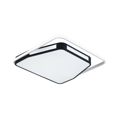 Black-White Trapezoid Flush Light Modernism Iron 16/19.5 Inch Wide LED Ceiling Mount Lamp with Round/Square Glow Frame