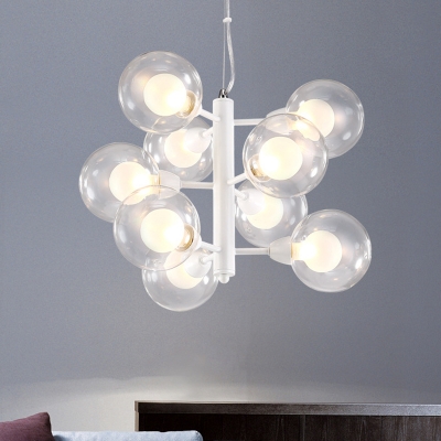 Branching Chandelier Lamp Modern Clear and Frosted Glass 9 Heads White Ceiling Pendant Light