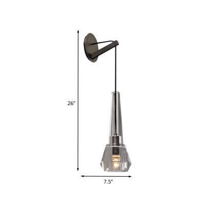Bronze Finish Tapered Sconce Lighting Minimalist 1 Light Crystal Wall Lamp Fixture with Dangling Cord