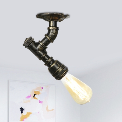 Bronze Water Pipe Semi Flush Vintage Metallic 1 Light Foyer Flush Mounted Lamp Fixture
