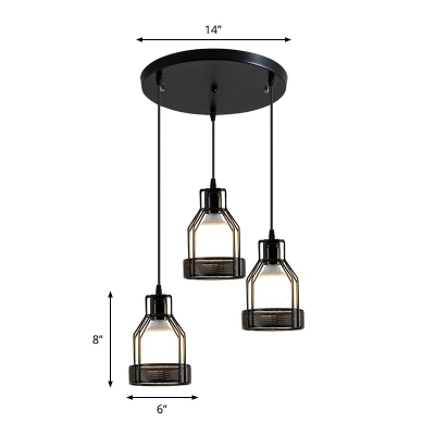 Can Cage Restaurant Multi Pendant Antiqued Metal 3 Heads Black Finish Ceiling Hang Fixture
