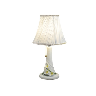 Carla Lily Bedside Pull-Chain Night Light Korean Pastoral Resin 1 Bulb White Table Lamp with Pleated Shade