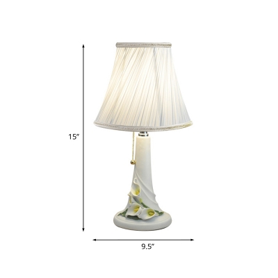 Carla Lily Bedside Pull-Chain Night Light Korean Pastoral Resin 1 Bulb White Table Lamp with Pleated Shade
