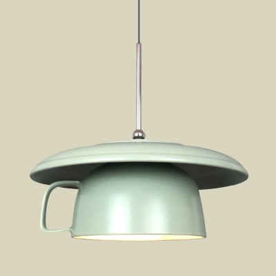 Ceramics Coffee-Cup Ceiling Hang Fixture Macaron 1-Head Green Finish LED Suspension Lamp