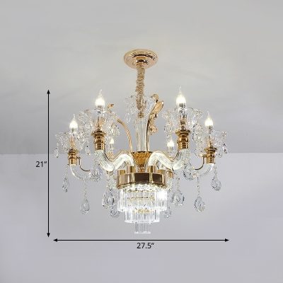 Clear Glass Gold Pendant Chandelier Floral 6 Heads Minimalist Ceiling Lamp with Crystal