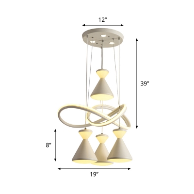 Contemporary Conical Hanging Lamp Kit Acrylic 4 Bulbs Bedroom Multi Light Pendant with Twisting Design in White