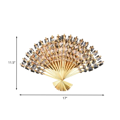 Contemporary Fan Shaped Wall Light Metallic 3 Lights Bedside Sconce Lamp in Gold with Crystal Accent