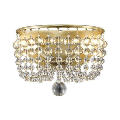 Crystal Orb Basket Wall Lamp Traditional 2 Bulbs Living Room Wall Sconce Lighting in Gold