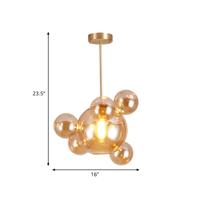 Designer Bubble Amber Glass Drop Pendant Single-Bulb Hanging Ceiling Light in Brass
