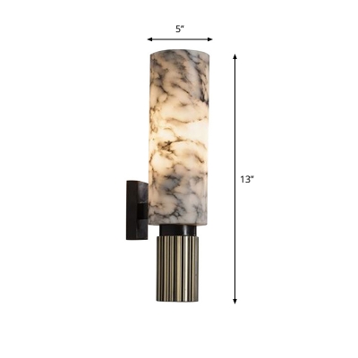 Dolomite Cylinder Wall Mounted Light Modernist 1 Light Black Wall Sconce Lamp for Coffee House