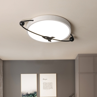 Drum Ceiling Light Contemporary Acrylic White LED Flush Mount Fixture with Airship Design for Bedroom in Warm/White Light