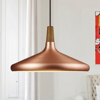 Flared Aluminum Hanging Light Kit Vintage 1 Bulb Restaurant Pendant Lamp in Rose Gold, 7