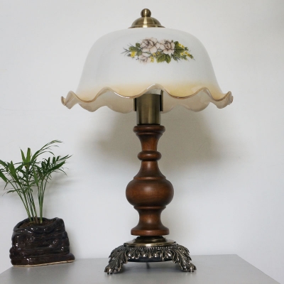 Flower Bedside Night Lighting Antiqued White Print Glass 1 Head Red Brown Table Lamp