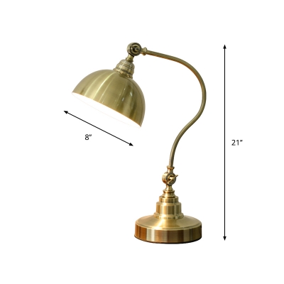 Gold 1 Light Desk Light Industrial metallic Gooseneck Arm Table Lamp with Dome Shade