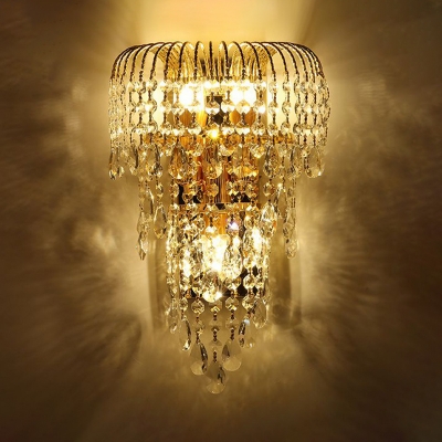 Gold 3-Bulb Wall Mount Light Traditional Crystal Cascades Wall Lighting Ideas for Living Room