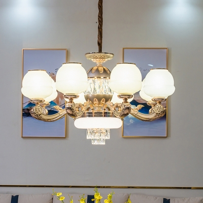 Gold 6/8 Heads Ceiling Chandelier Traditional Frosted White Glass Altar Shape Suspension Lighting