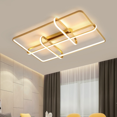 Gold Rectangular Frame Ceiling Lighting Modernist Acrylic LED Flush Mount Fixture with Oblong Design for Bedroom