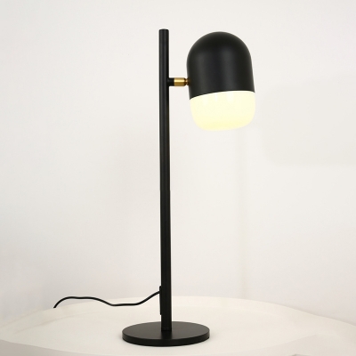 Iron Capsule Swivelable Table Light Simple 1-Light Black Night Lamp with Straight Rod Stand