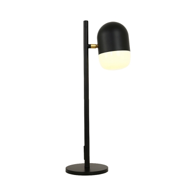 Iron Capsule Swivelable Table Light Simple 1-Light Black Night Lamp with Straight Rod Stand