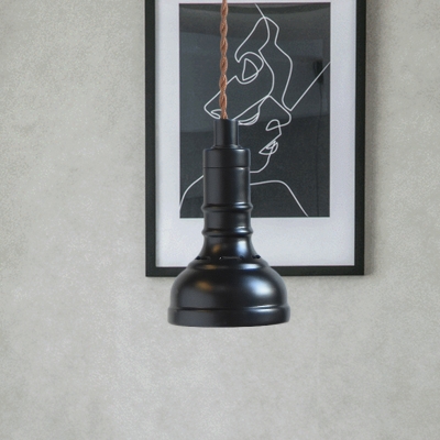 Iron Domed Drop Pendant Light Vintage 1 Head Restaurant Ceiling Suspension Lamp in Black
