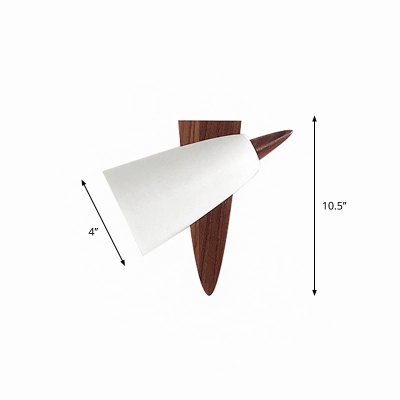Iron Swivelable Cone Sconce Nordic 1-Light Matte White Wall Lighting Ideas with Walnut Wood Backplate