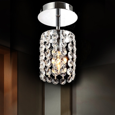 K9 Crystal Rain Semi Flush Light Minimalism 1 Bulb Restaurant Ceiling Lamp in Chrome