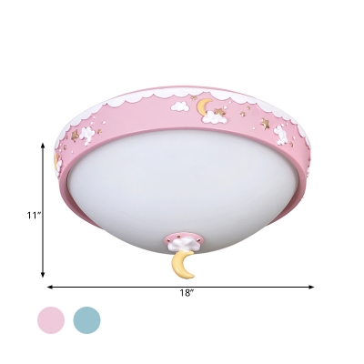 Kids Style Waterdrop Shaped Ceiling Mount Acrylic Bedroom Cloud Pattern LED Flush Light Fixture with Moon and Star in Pink/Blue