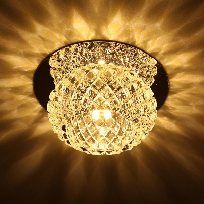 Lattice Bowl Mini LED Ceiling Lamp Modern Chrome Crystal Encrusted Flush Mount Recessed Lighting for Corridor