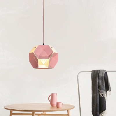 Macaron Origami Globe Suspension Lamp Iron 1 Bulb Dining Room Ceiling Pendant Light in Pink/Yellow
