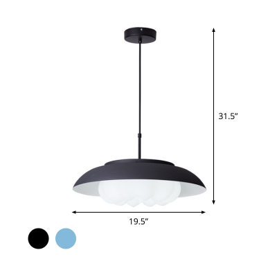 Metal Domed Down Lighting Modernist LED Hanging Lamp Kit in Black/Blue with Acrylic Shade