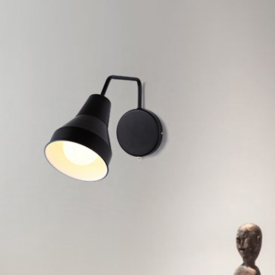 Metal Funnel Wall Mount Light Industrial 1 Light Indoor Wall Lamp Fixture in White/Black