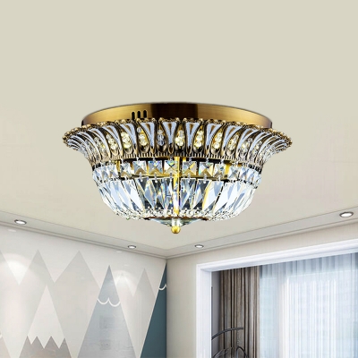 Minimalism Flared Flush Mount Lighting LED Faceted Crystal Ceiling Light Fixture in Gold