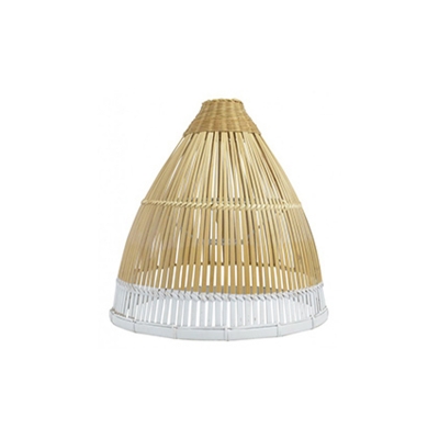 Modern Hand Twisted Bell Pendant Light Bamboo Single-Bulb Dining Table Suspension Lamp in Beige-White