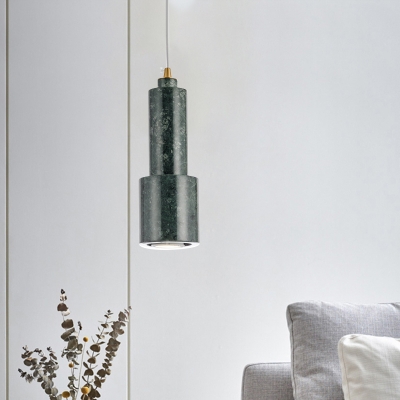 Modern Nordic Tube Hanging Light Kit Marble 1-Light Living Room Drop Pendant Lamp in White/Green