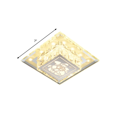 Modern Square Ceiling Lighting LED Crystal Flush Light Fixture in Chrome with Blossom Pattern