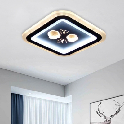 Modern Square/Round Flushmount Light Acrylic LED Corridor Flush Ceiling Lamp in Black with Flower Pattern