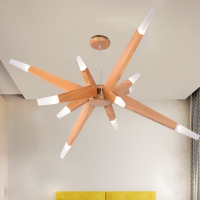 Modernist Sputnik Pendant Chandelier Wood 12 Lights Living Room LED Ceiling Hang Fixture