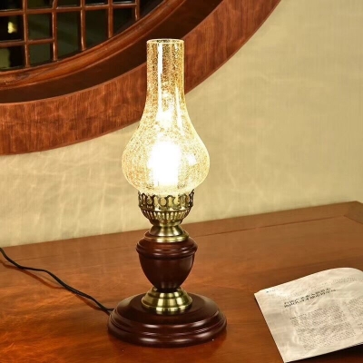 Nautical Kerosene Table Lamp 1 Bulb Clear Crackle Glass Night Stand Light in Red Brown
